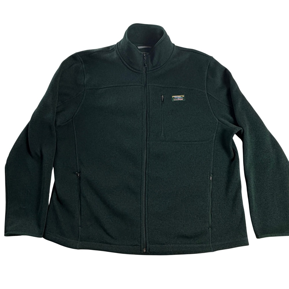 LL Bean Sweater Fleece Full Zip Jacket Mens XXL Green Slightly Fitted 504938